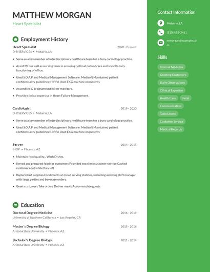 Heart Specialist Resume