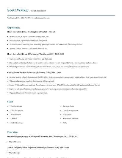 Heart Specialist Resume