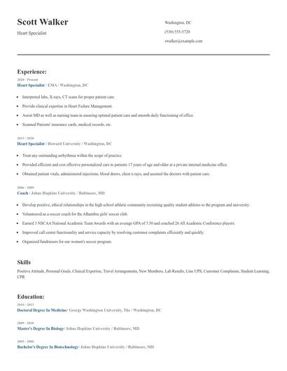 Heart Specialist Resume