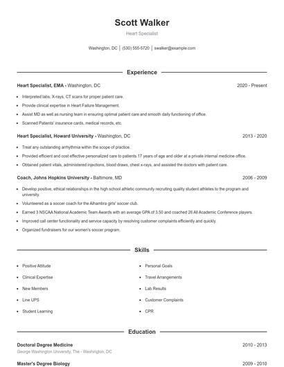 Heart Specialist Resume