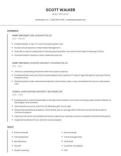 Heart Specialist Resume