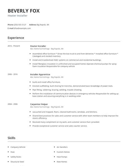 Heater Installer Resume