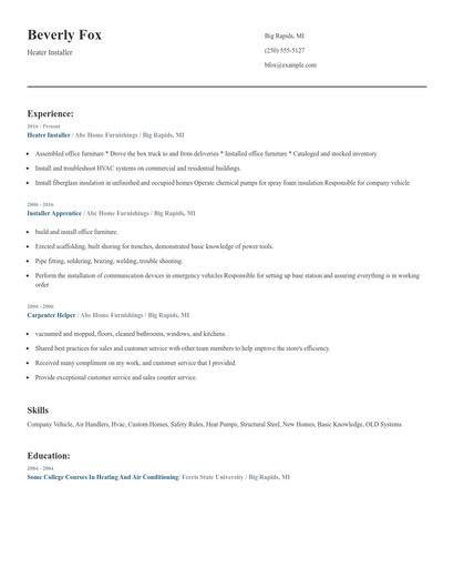 Heater Installer Resume