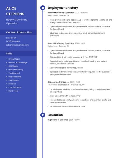 Heavy Machinery Operator Resume