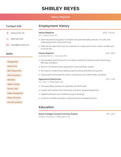 Heavy Repairer Resume