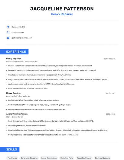 Heavy Repairer Resume