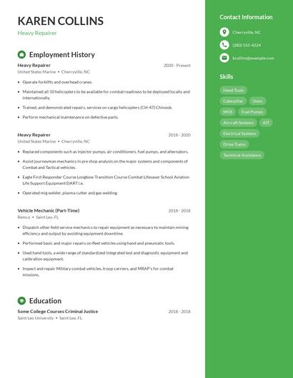 Heavy Repairer Resume