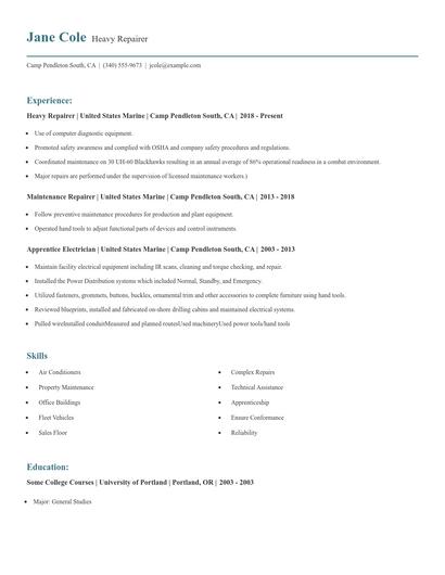 Heavy Repairer Resume