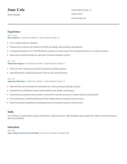 Heavy Repairer Resume
