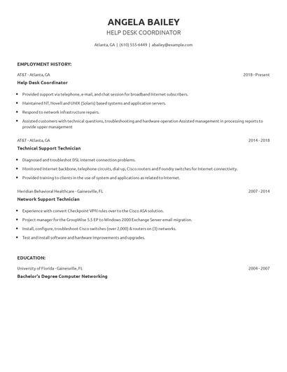 Help Desk Coordinator Resume