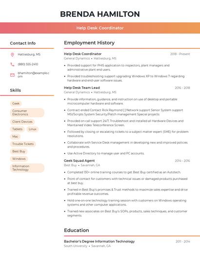 Help Desk Coordinator Resume