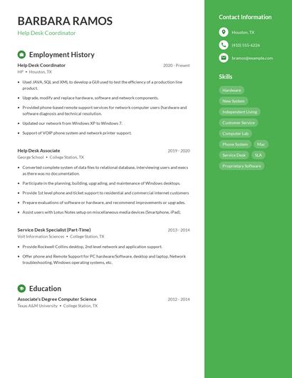 Help Desk Coordinator Resume
