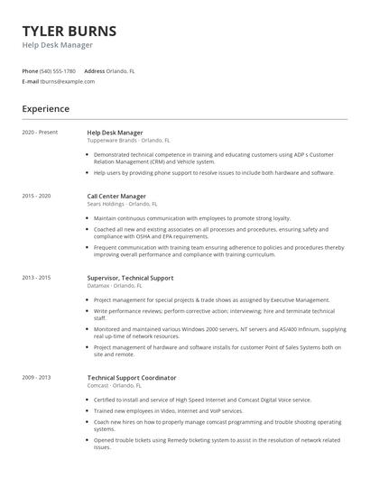 Help Desk Manager Resume