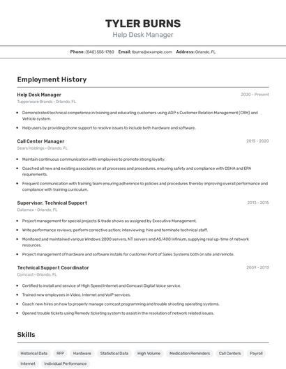 Help Desk Manager Resume