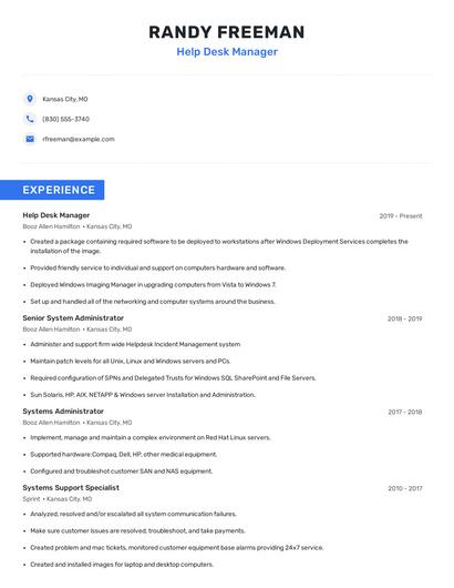 Help Desk Manager Resume
