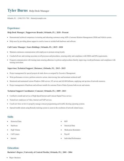 Help Desk Manager Resume