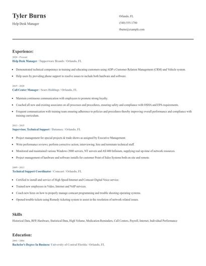 Help Desk Manager Resume