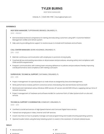 Help Desk Manager Resume
