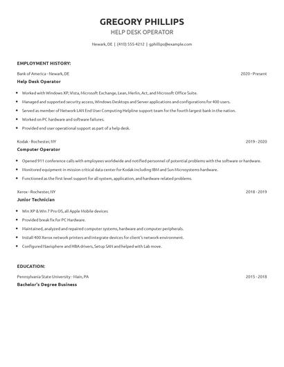 Help Desk Operator Resume