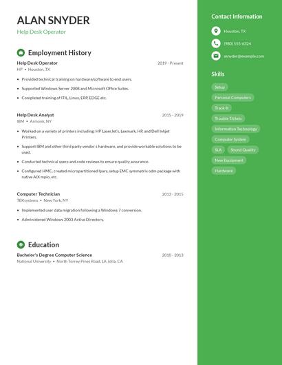 Help Desk Operator Resume