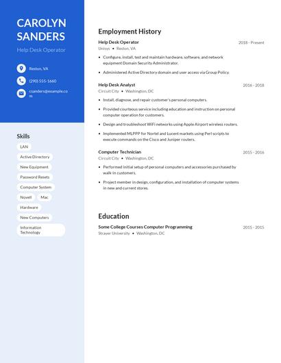 Help Desk Operator Resume