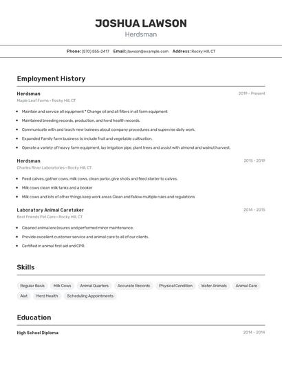 Herdsman Resume