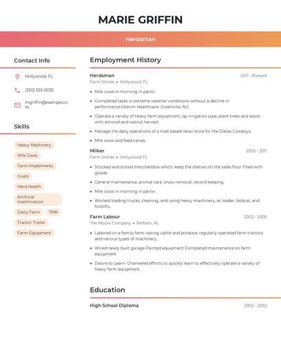 Herdsman Resume