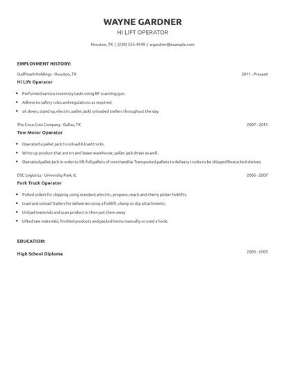 Hi Lift Operator Resume