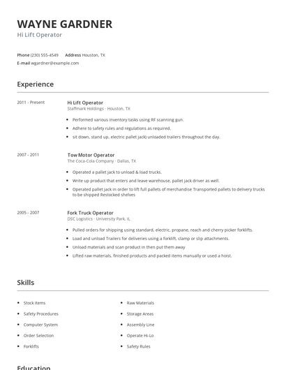 Hi Lift Operator Resume