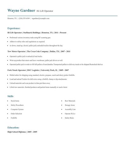 Hi Lift Operator Resume