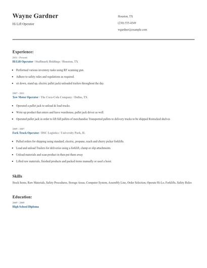 Hi Lift Operator Resume