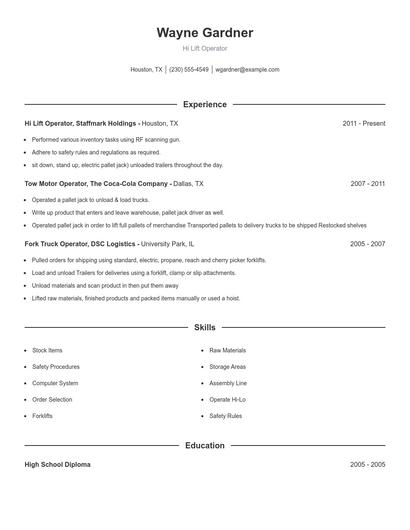 Hi Lift Operator Resume