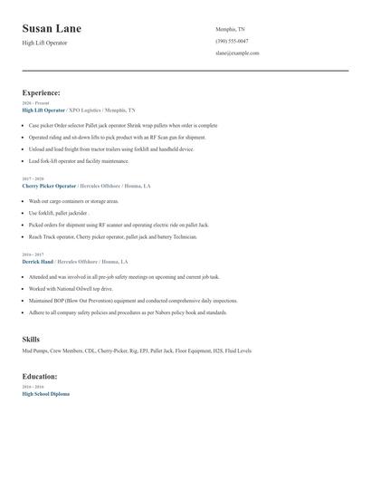 High Lift Operator Resume