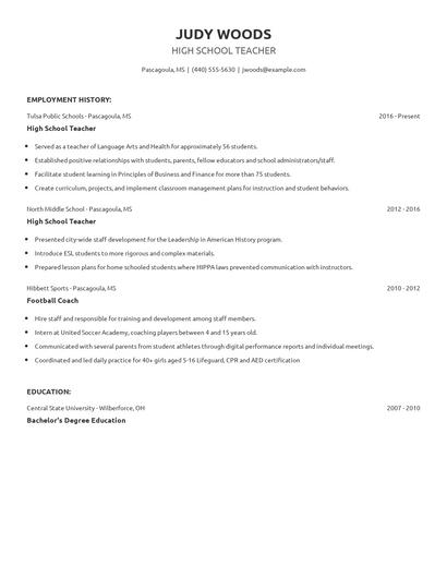 High School Teacher Resume