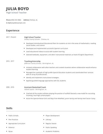 High School Teacher Resume