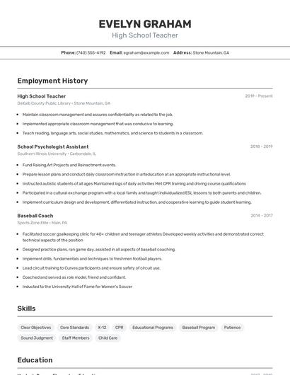 High School Teacher Resume