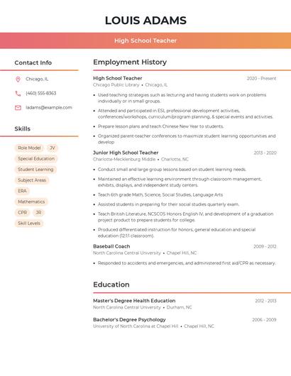 High School Teacher Resume