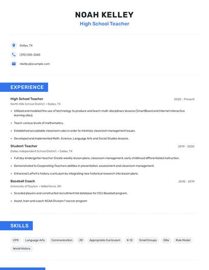 High School Teacher Resume