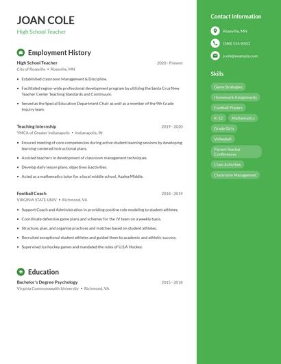 High School Teacher Resume
