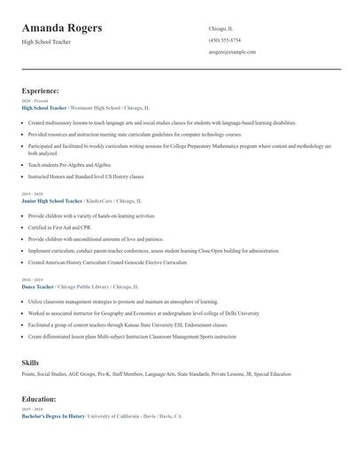 High School Teacher Resume