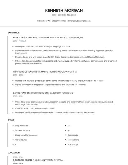 High School Teacher Resume