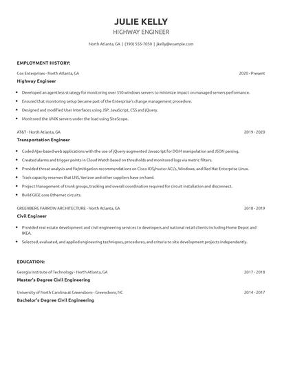 Highway Engineer Resume