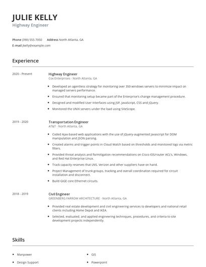 Highway Engineer Resume