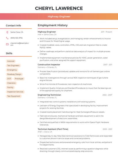 Highway Engineer Resume