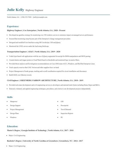 Highway Engineer Resume