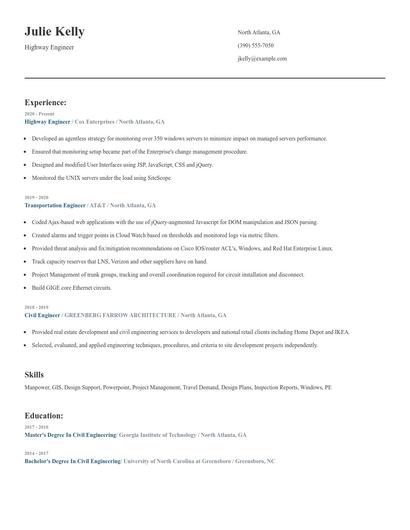 Highway Engineer Resume