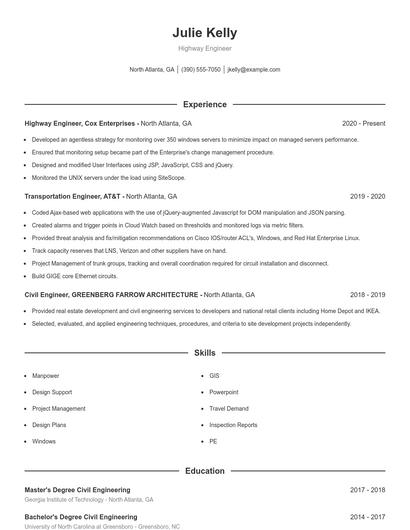 Highway Engineer Resume
