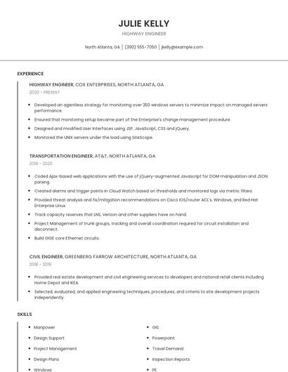 Highway Engineer Resume