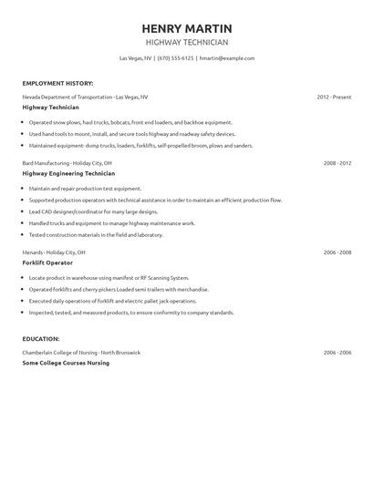 Highway Technician Resume