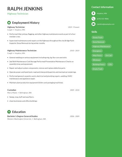 Highway Technician Resume